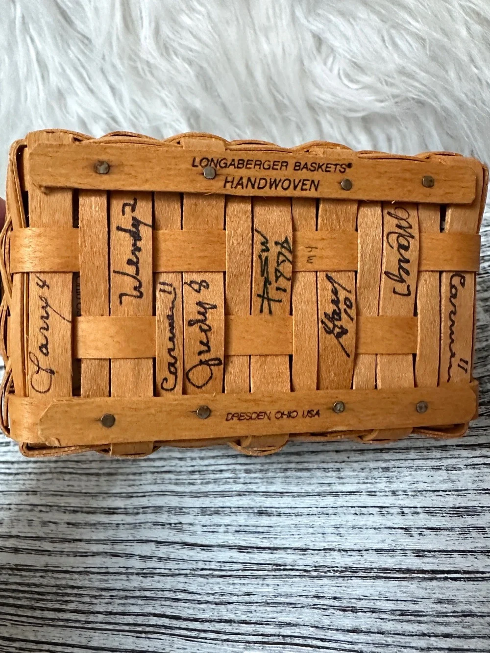 Longaberger JW Collection Miniature Market Basket 1996 Edition - many signatures